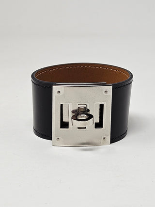 HERMÈS Black Leather Kelly Dog Wrap Bracelet