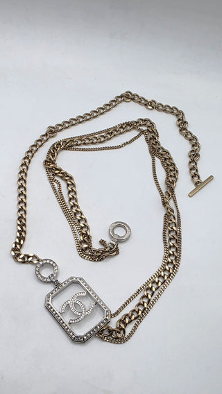 Chanel Strass Interlocking CC Gold-tone Long Station Necklace