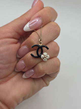 Chanel Gold-tone Enamel Interlocking CC Camelia Pendant Necklace