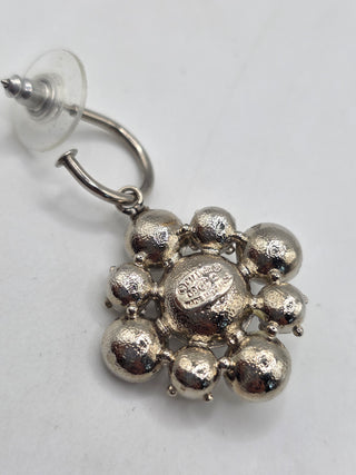Chanel Silver-tone Strass Interlocking CC Drop Earrings