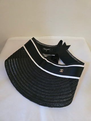 Chanel 2023 Black Interlocking CC Abaca Visor L sz