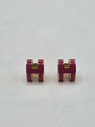 Hermès Gold-tone Pink Pop H Stud Earrings