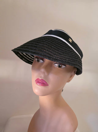 Chanel 2023 Black Interlocking CC Abaca Visor L sz
