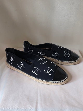 Chanel Black 2022 Interlocking CC Logo Espadrilles 42 sz