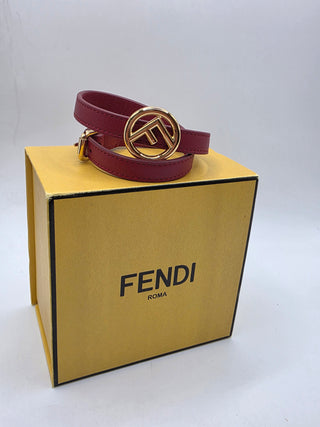Fendi Red Leather F Is Fendi Double Wrap Bracelet