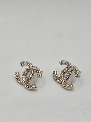 Chanel Gold-tone Strass Interlocking CC Stud Earrings