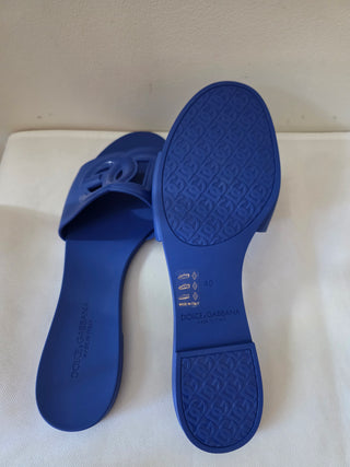 Dolce & Gabbana Blue rubber DG logo sandals 40 sz