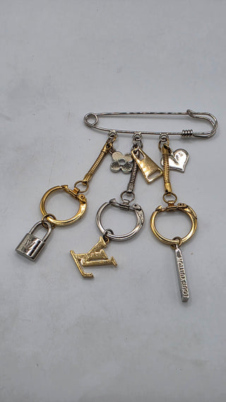 Louis Vuitton Goldtone and Silvertone Safety Pin LV Lock Heart Brooch