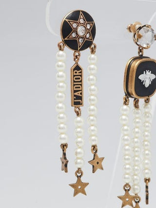 CHRISTIAN DIOR Goldtone Metal/Pearl/Crystal Drop Star Earrings