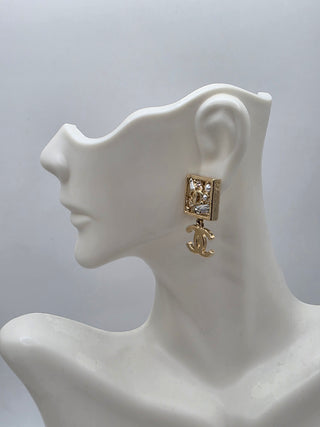 Chanel Gold-tone 2022 Faux Pearl Strass CC Drop Earrings