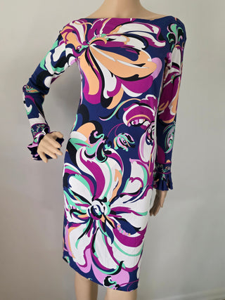 Emilio Pucci Multicolor Printed Knee-Length Long-sleeved Dress S sz