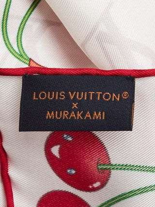 Louis Vuitton x TM White LV Monogram Cerises Silk Square Scarf