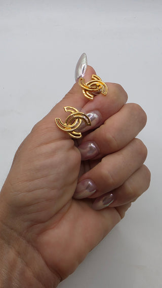 Chanel Gold-tone Interlocking CC Logo Stud Earrings w/ Tags