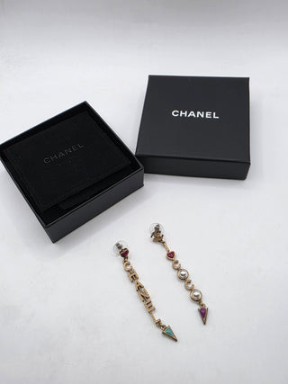 Chanel Gold-tone Faux Pearl & Enamel 'Coco Chanel' Drop Earrings