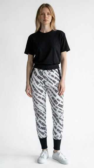 Louis Vuitton Black White LV Graphic Print Straight Leg Pants S sz