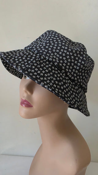 Chanel Black white Interlocking CC Nylon Bucket Hat S sz