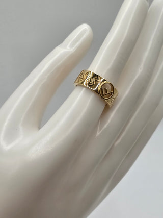 Fendi Gold-tone FF Logo Band Ring 6.5 sz