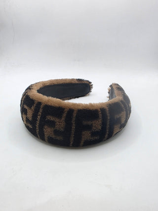 Fendi Brown FF Pattern Print Shearling Headband