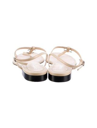 Chanel Beige leather 2019 Interlocking CC Logo T-Strap Sandals 37 sz