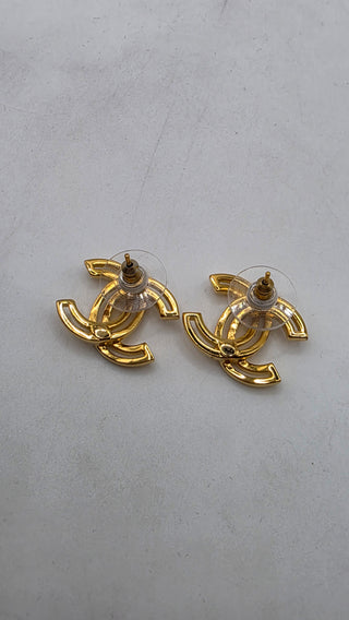 Chanel Gold-tone Interlocking CC Logo Stud Earrings w/ Tags