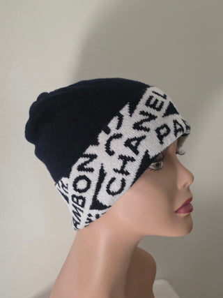 Chanel Black/White Interlocking CC Cashmere Beanie One size