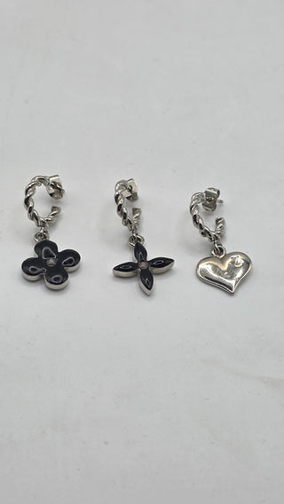 Louis Vuitton Silver-tone Enamel Set of 3 Sweet Monogram Drop Hoop Earrings