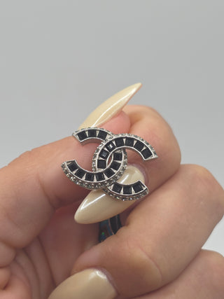 Chanel Silver-tone Interlocking CC Strass Stud Earrings