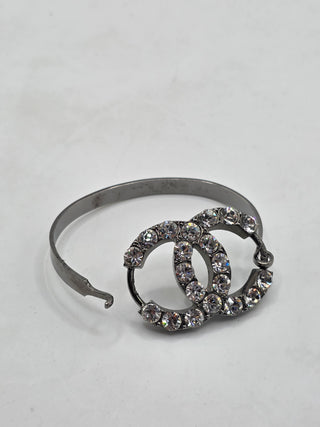 Chanel Silver-tone Strass Interlocking CC Bracelet