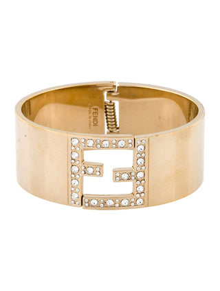 FENDI Crystal Logo Hinged Cuff Bracelet