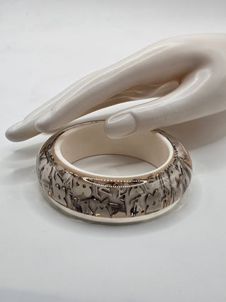 Louis Vuitton White Silver Crystal Resin Inclusion Bangle Bracelet