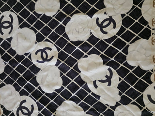 Chanel Black white silk Interlocking CC Logo Scarf