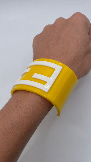 Fendi Yellow White Resin FF Logo Cuff Bracelet