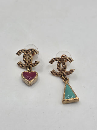 Chanel Gold-tone Enamel Interlocking CC Drop Earrings