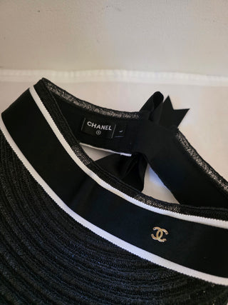 Chanel 2023 Black Interlocking CC Abaca Visor L sz