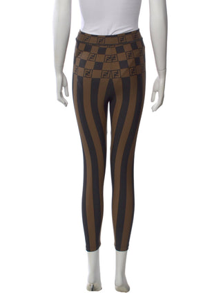 Fendi Brown Black Striped FF Logo Skinny Leg Pants S US4 IT40