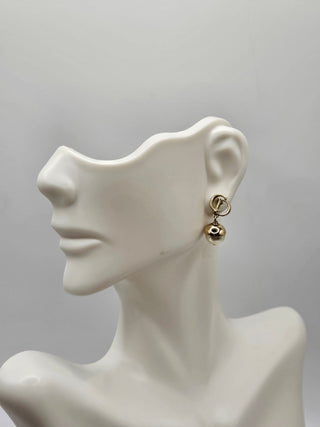 Christian Dior Gold-tone Faux Pearl CD Drop Earrings