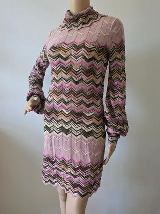 M Missoni Pink Multicolor Wool long-sleeved Dress IT 44