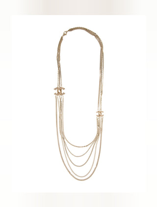 Chanel Gold-tone Strass Multistrand Interlocking CC Necklace