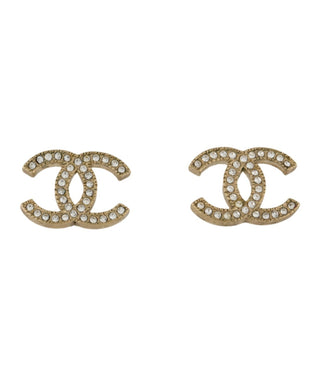 Chanel Gold-tone Strass Interlocking CC Stud Earrings