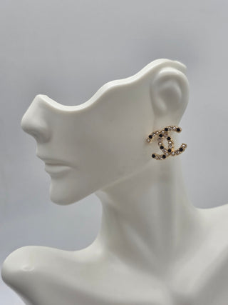 Chanel Gold-tone 2020 Faux Pearl Strass Interlocking CC Stud Earrings