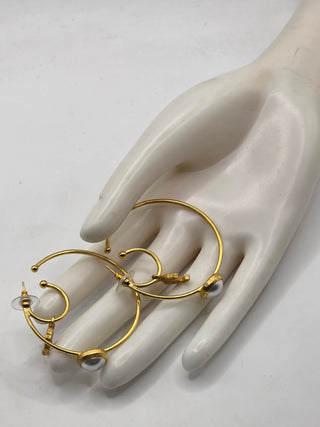 Chanel Gold-tone 2020 Faux Pearl Interlocking Hoop Earrings