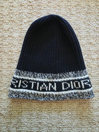 Christian Dior Navy Blue Logo Embroidered wool beanie One sz
