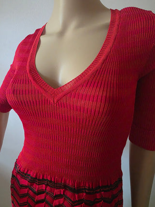 M Missoni Red Striped Long-sleeved Dress US 4 sz
