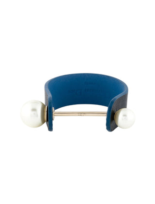 Christian Dior Faux Pearl Blue Leather Perle Bracelet