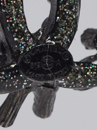 Chanel Ruthenium Metal Glitter Resin Crystal Dual Sided CC Drop Earrings