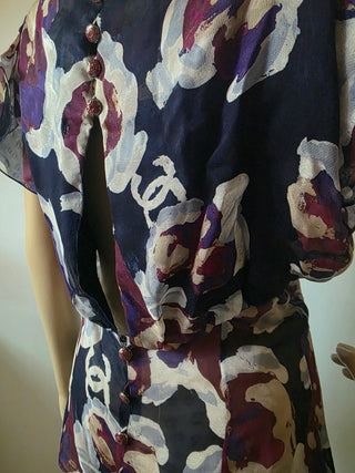 Chanel purple multicolor Interlocking CC Logo Silk blouse US 6