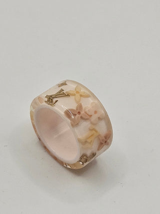 Louis Vuitton Pink Ivory Resin LV Charm Farandole Ring 6 sz