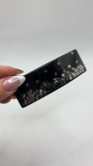 Chanel Black Silver-tone Interlocking CC Charm hair clip