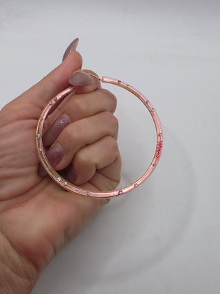 Chanel Pink Strass Resin CC Logo Hoop Earrings