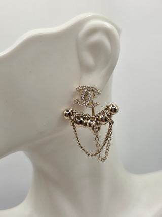 Chanel Gold-tone Strass CC Asymmetrical Ear Cuff Earrings